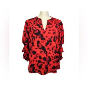 Willow Drive Red and Black Women's Blouse size M Animal Print